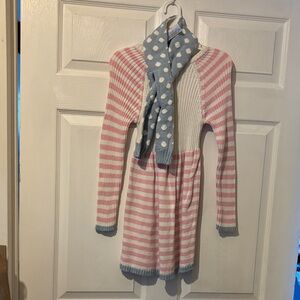 Cynthia Rowley Pink and White Knit Dress with Scarf
